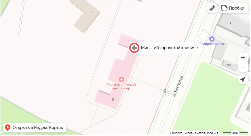 Карта расположения УЗ "Минский городской клинический центр психиатрии и психотерапии"